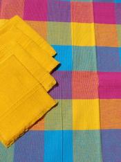  / Cotton Tablecloth with napkins Plaid Blue Red Yellow 47'' Square (4 people)